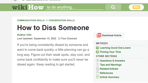 wikiHow article titled "How to Diss Someone"